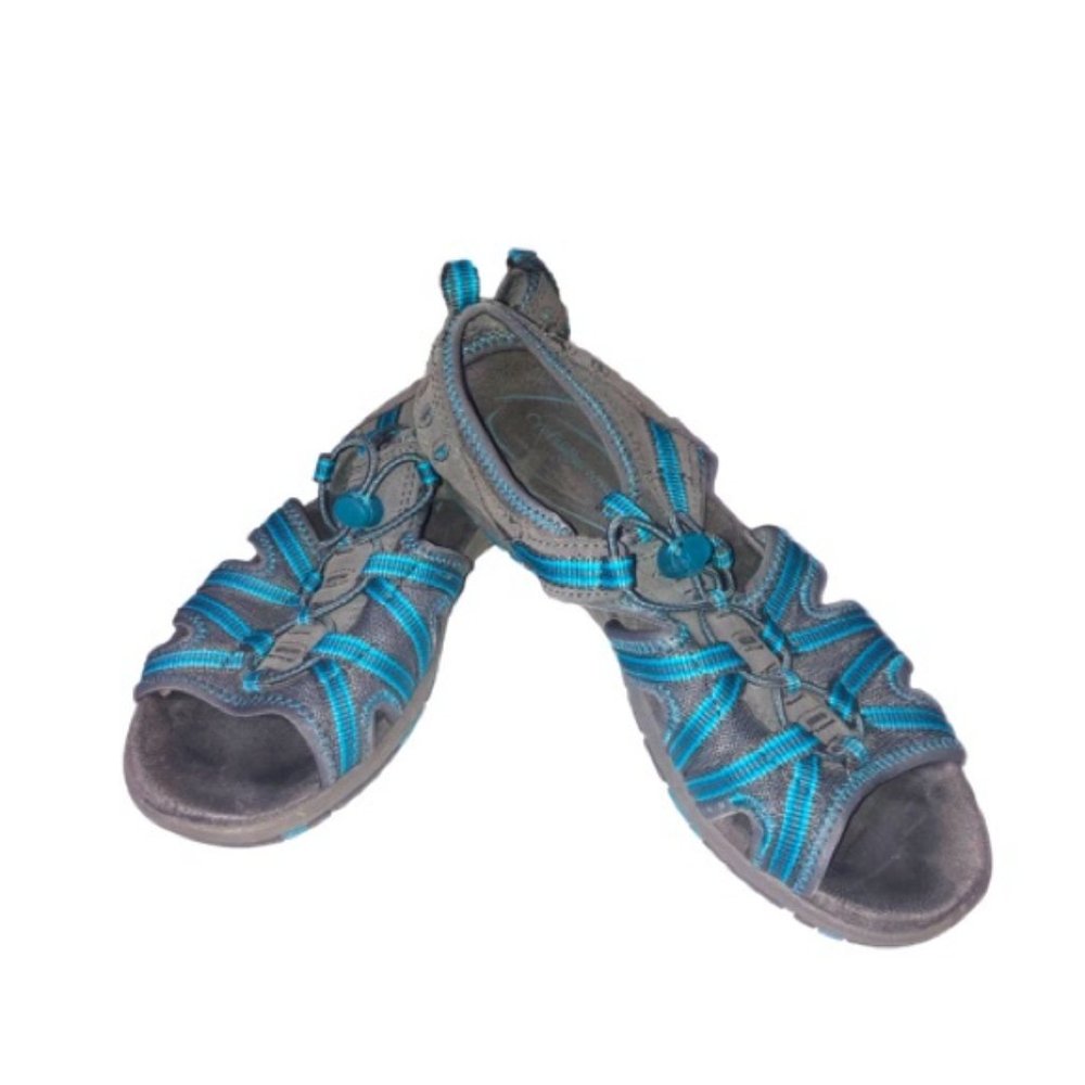 Croft & Barrows Sandals Grey Teal 6.5-7 Resemble Keen Open Toe Heel Strap Toggle